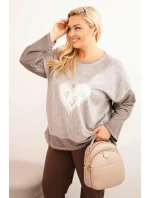 Dámská mikina Plus Size bavlněná s potiskem srdce a model 21321860 hnědá - K-Fashion