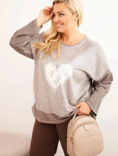 Dámská mikina Plus Size bavlněná s potiskem srdce a model 21321860 hnědá - K-Fashion