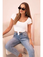 Dámska klasická bavlnená blúzka s krátkymi rukávmi modrá