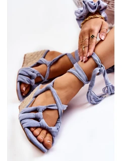 Zamszowe Wiązane Sandały Na Koturnie Niebieskie Flavia