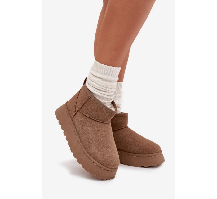 Śniegowce Damskie Na Platformie Ocieplane Futerkiem Khaki Vesirae Śniegowce Damskie Na Platformie Ocieplane Futerkiem Khaki Vesirae