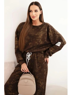 Dámska súprava z viskózového džerseja oversize s predĺženou mikinou a pracím efektom hnedej farby