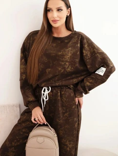 Dámský oversize komplet z viskózy s mikinou a efektem praní hnědý model 21421736 - K-Fashion