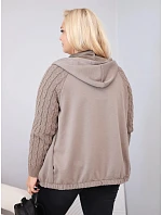 Dámská bavlněná mikina Plus Size s pletenými rukávy a kapucí fango zelená Dámská bavlněná mikina Plus Size s pletenými rukávy a kapucí fango zelená
