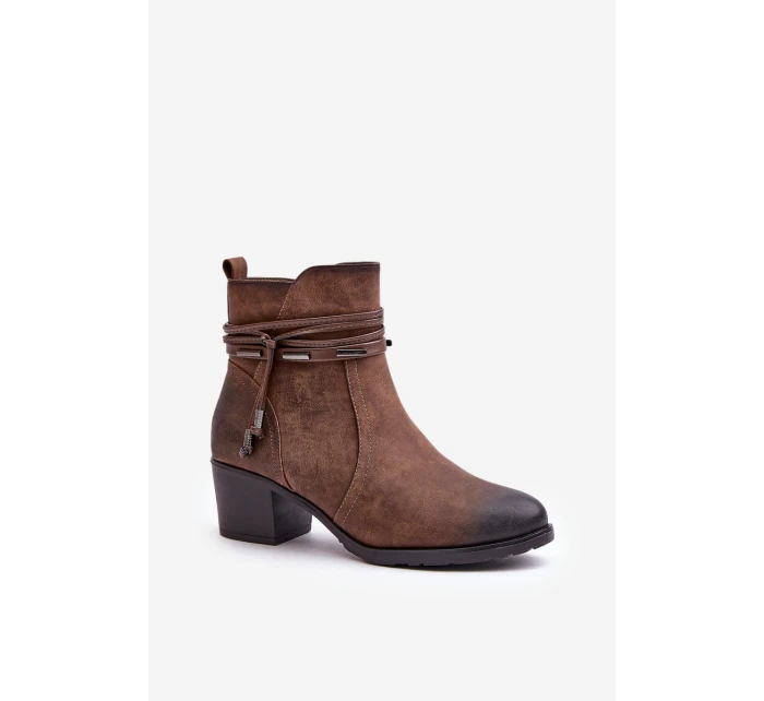 Botki Damskie Na Słupku Ocieplane Brązowe Lobina Botki Damskie Na Słupku Ocieplane Brązowe Lobina