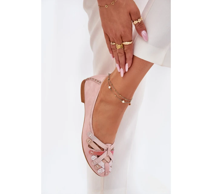 Damskie Skórzane Baleriny Maciejka 01358-51 Różowe