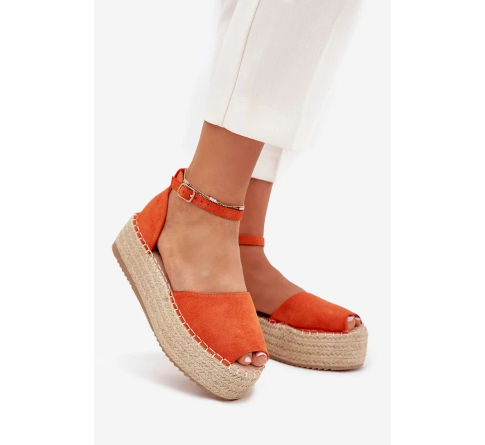 Sandały Espadryle Damskie Na Platformie Z Plecionką Pomarańczowe Selise
