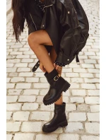 Ocieplane Botki Damskie Ze Złotą Klamrą Czarne Elanore Ocieplane Botki Damskie Ze Złotą Klamrą Czarne Elanore