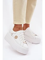 Kožené dámské tenisky na platformě model 22100258 bílé - D&A Kožené dámské tenisky na platformě model 22100258 bílé - D&A