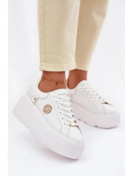 Kožené dámské tenisky na platformě model 22100258 bílé - D&A Kožené dámské tenisky na platformě model 22100258 bílé - D&A