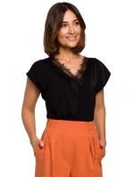 S206 Top s čipkovým výstrihom - čierny