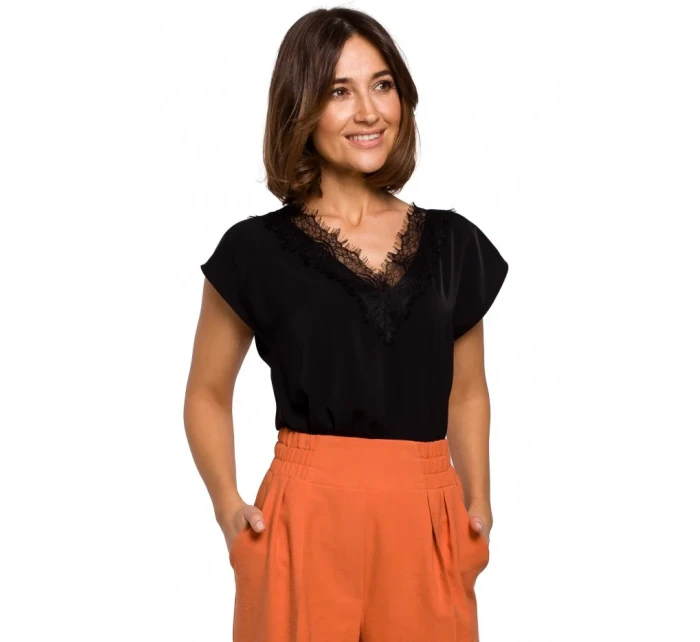 S206 Top s čipkovým výstrihom - čierny