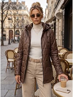 Dámska prešívaná bunda s odnímateľnou kapucňou, hnedá, FashionStreet TY5796