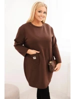 Dámské šaty Plus Size model 21439140 s kapsou a rukávem 3/4 hnědá - K-Fashion