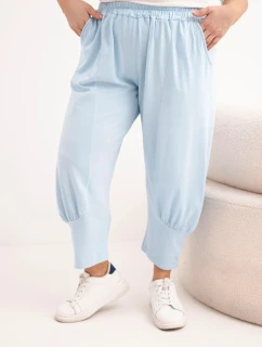 Dámské kalhoty Plus Size s nízkým model 21924467 a gumou v pase modré - K-Fashion