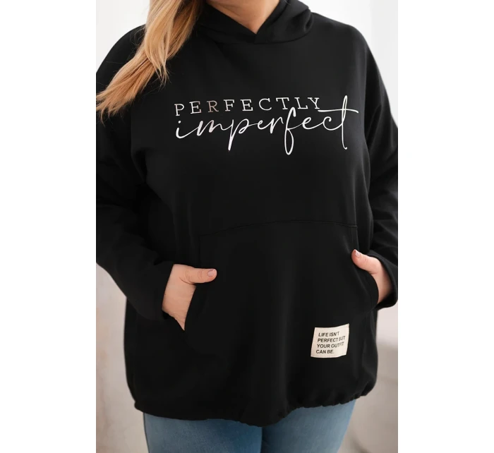 Dámská mikina Plus Size s kapucí a potiskem černá