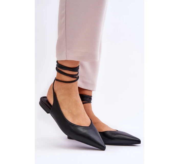 Damskie Wiązane Baleriny W Szpic Czarne Turriso Damskie Wiązane Baleriny W Szpic Czarne Turriso