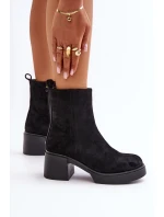 Eko Zamszowe Damskie Botki Na Słupku Ocieplane Czarne Meriluna