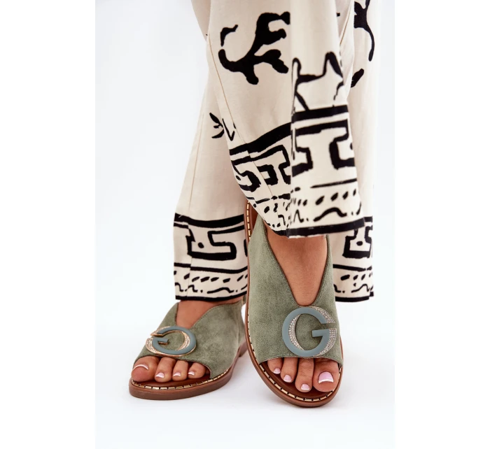 Płaskie Sandały Z Ozdobą Zielone Haliones Płaskie Sandały Z Ozdobą Zielone Haliones