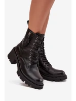 Skórzane Botki Damskie Na Klocku Ocieplane Vinceza 86418 Czarne