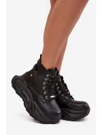 Kožené zateplené dámské kotníkové boty na platformě model 21711737 Černé - Goe