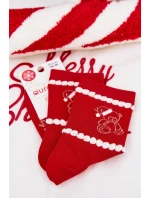 Dámské vánoční ponožky Medvídek v čepici Santa Claus červené