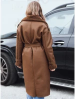 Dámský zimní kabát dlouhý hnědý kožený Dstreet model 21990801 - FashionStreet
