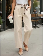 Spodnie damskie z wysokim stanem z beżowe model 22067209 - FashionStreet