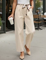 Dámske nohavice s vysokým pásom a šnurovaním béžová FashionStreet UY2900