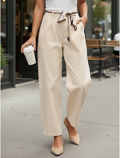 Spodnie damskie z wysokim stanem z beżowe model 22067209 - FashionStreet