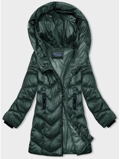 Tmavozelená dámska zimná bunda s asymetrickým zipsom (B8167-10)