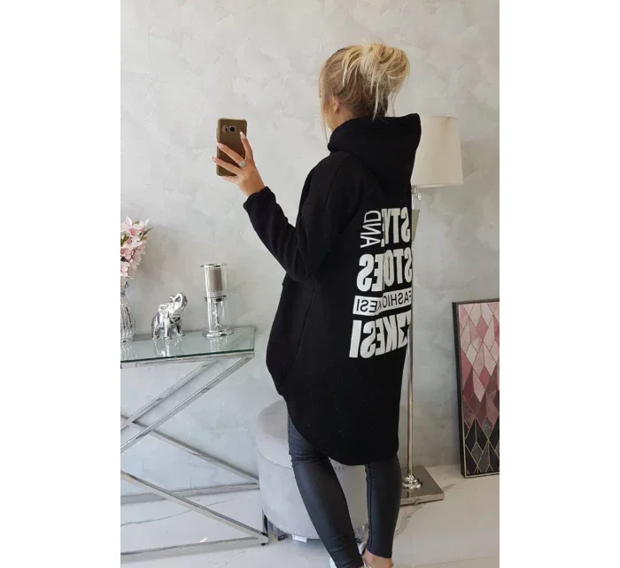 Zateplená mikina s dlouhými zády a kapucí černá