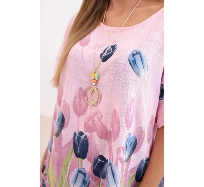 Dámská bavlněná košile s květinovým vzorem světle růžová