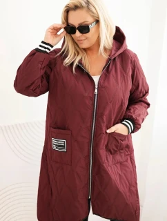Dámska prešívaná bunda s kapucňou a športovými manžetami Plus Size Plum