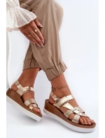 model 21661420 Dámské Kožené Sandály Na Platformě Zlaté - Zazoo