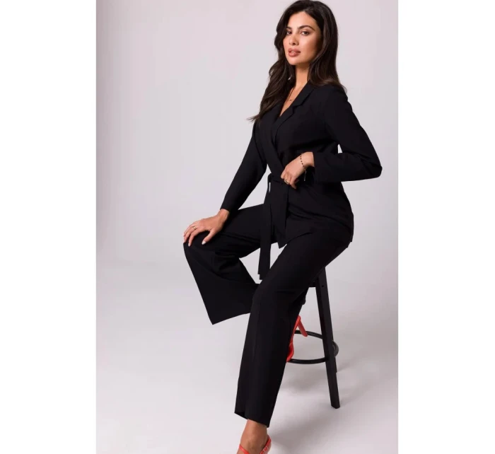 Dámske sako s opaskom na zaväzovanie B253 Black - BeWear