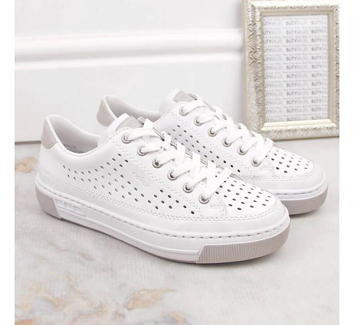 Rieker W RKR642 biele kožené ažurové topánky