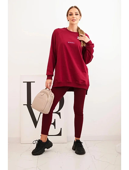 Dámská souprava bavlněná mikina a legíny s nápisem Minimal bordový