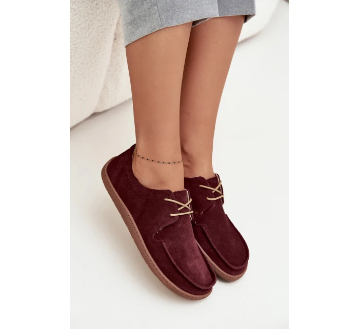 Półbuty Damskie Typu Barefoot Z Naturalnego Zamszu Zazoo 327 Bordowe