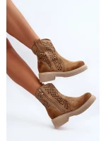 Zazoo Semišové dámské boty na plochém podpatku, prolamované, béžová Zazoo Semišové dámské boty na plochém podpatku, prolamované, béžová