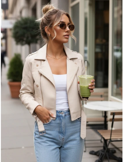 damska skórzana z beżowa model 22035991 - FashionStreet