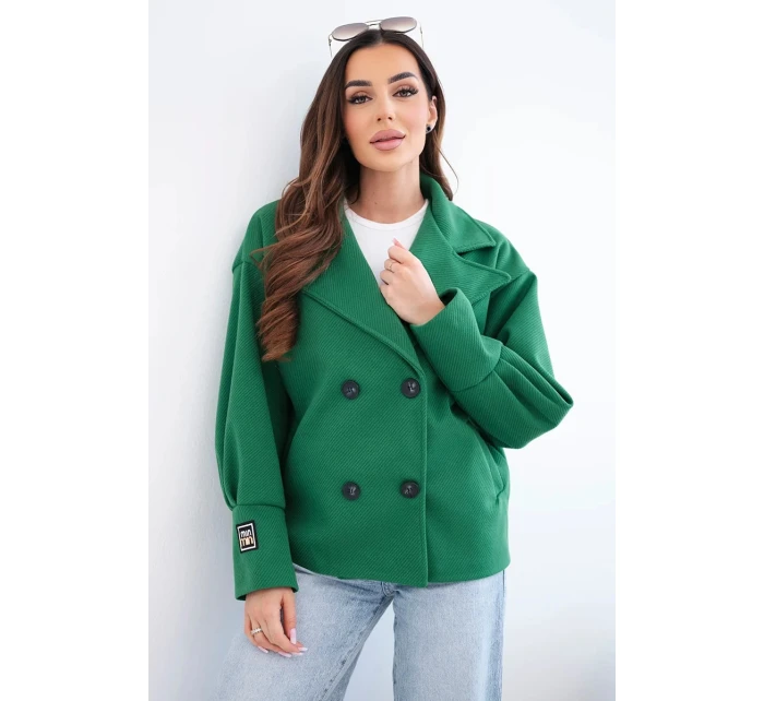 Dámske krátke dvojradové sako s golierom zelené