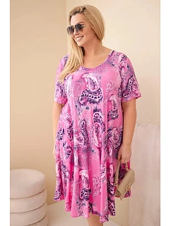 Dámské viskózové šaty Plus Size s krátkým rukávem a model 22043102 vzorem růžová - K-Fashion