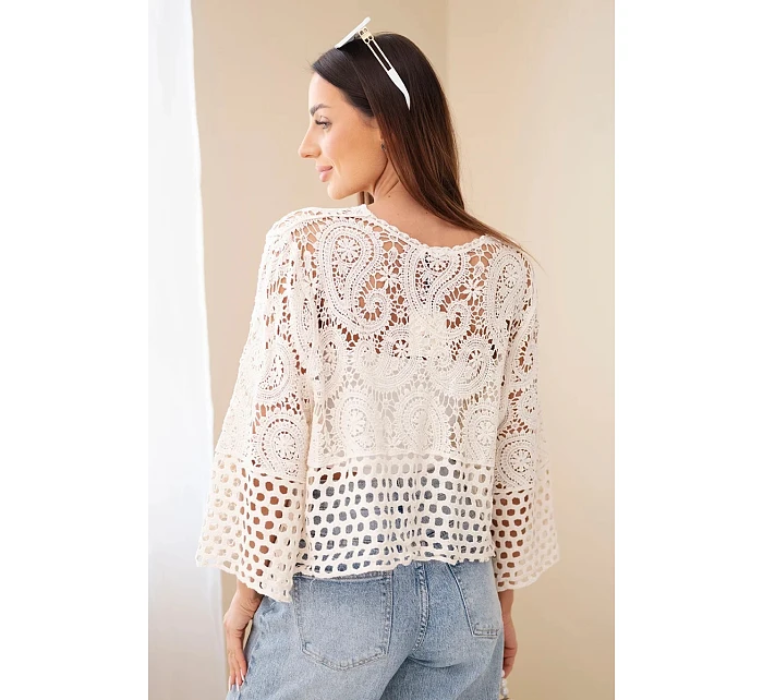 Dámský letní krajkový svetr s knoflíky a dlouhým rukávem černý Dámský letní krajkový svetr s knoflíky a dlouhým rukávem černý