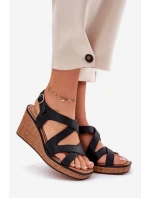 Sandały Damskie Na Koturnie Sergio Leone SK223 Czarne