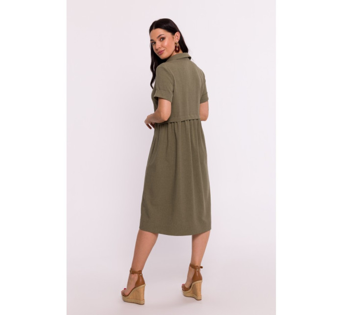 B282 Košeľové šaty - olivovo zelené