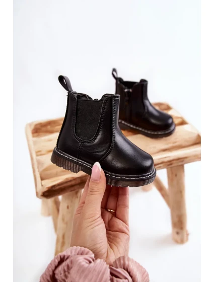 Dětské Kůže zateplené boty černé Porky Dětské Kůže zateplené boty černé Porky