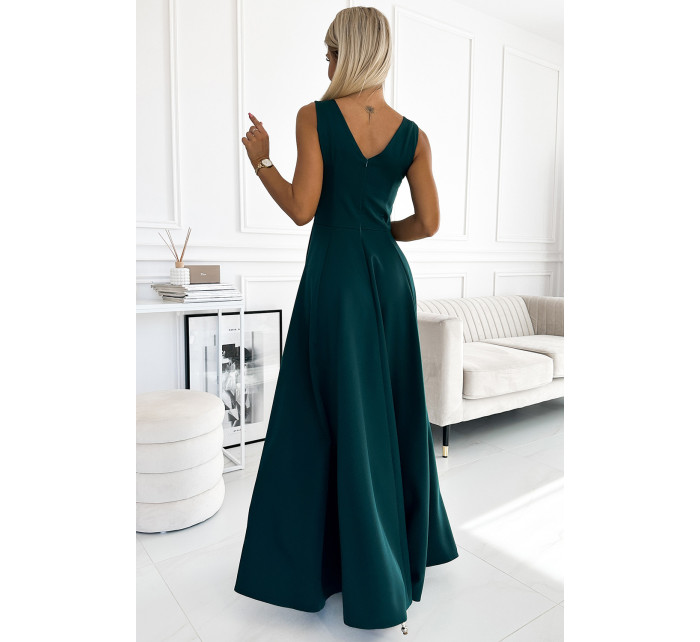Dlhé elegantné šaty s výstrihom Numoco CINDY - zelené