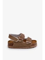 Detské sandále na korkovej platforme, zapínanie na suchý zips, Khaki Rorria