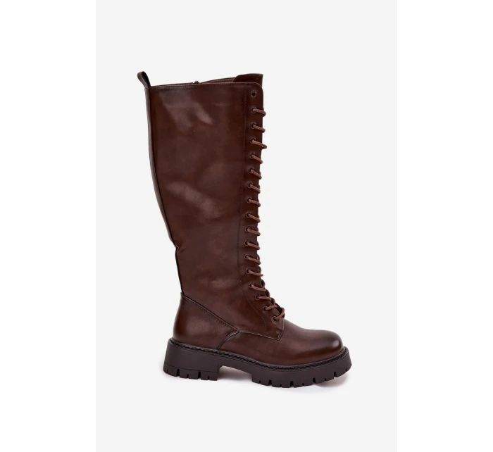 Dámske zateplené šnurovacie čižmy Meliora - čokoláda, eko semiš